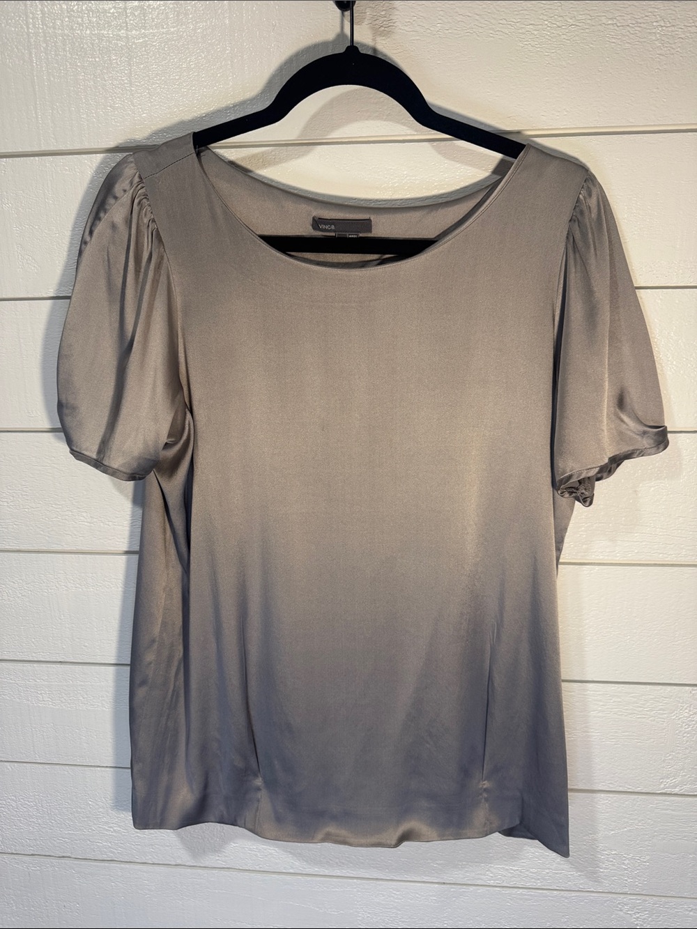 Vince Silk Puff Sleeve Top — Light Gray- LARGE